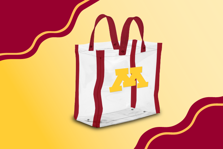 A clear tote bag with the University of Minnesota logo.